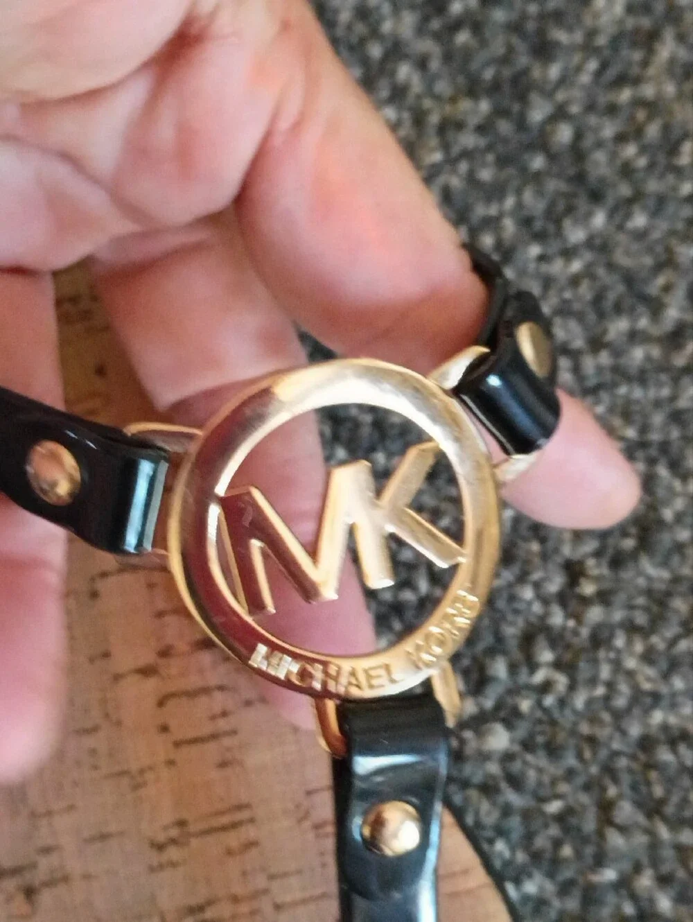 Michael Kors Black and Cork Logo Thong Sandals